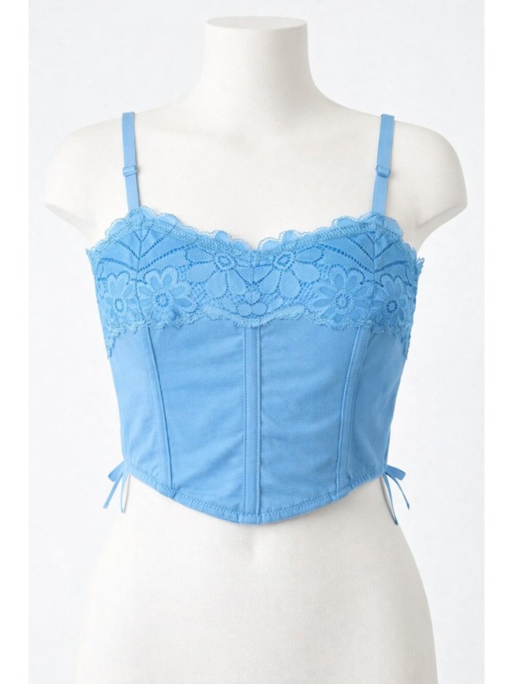 Colsie size Medium side Lace-Up Knit Corset Bralette Tank Bra Blue